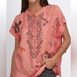 Johnny Was Perla Blouse Desert Flower - NWT -  ‘23 Spring Line - Coral Peach